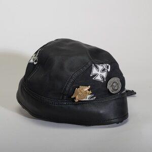 Biker leather doo rag black cap